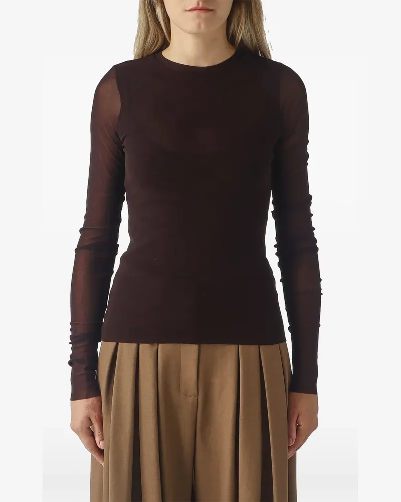 MEIMEIJ sheer-panel long-sleeve T-shirt - Braun Braun