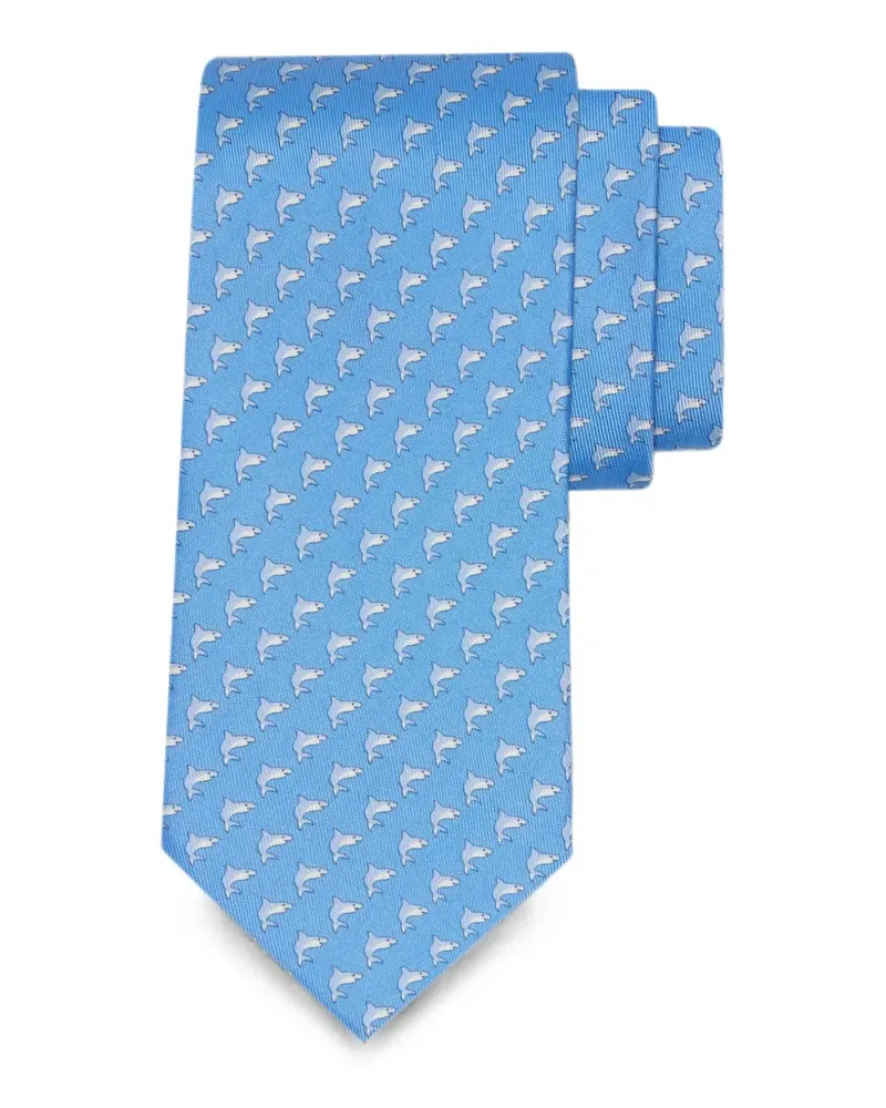 Ferragamo Seidenkrawatte mit Hai-Print - Blau Blau