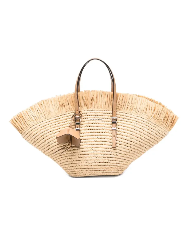 Michael Kors Isa fringed woven beach bag - Nude Nude