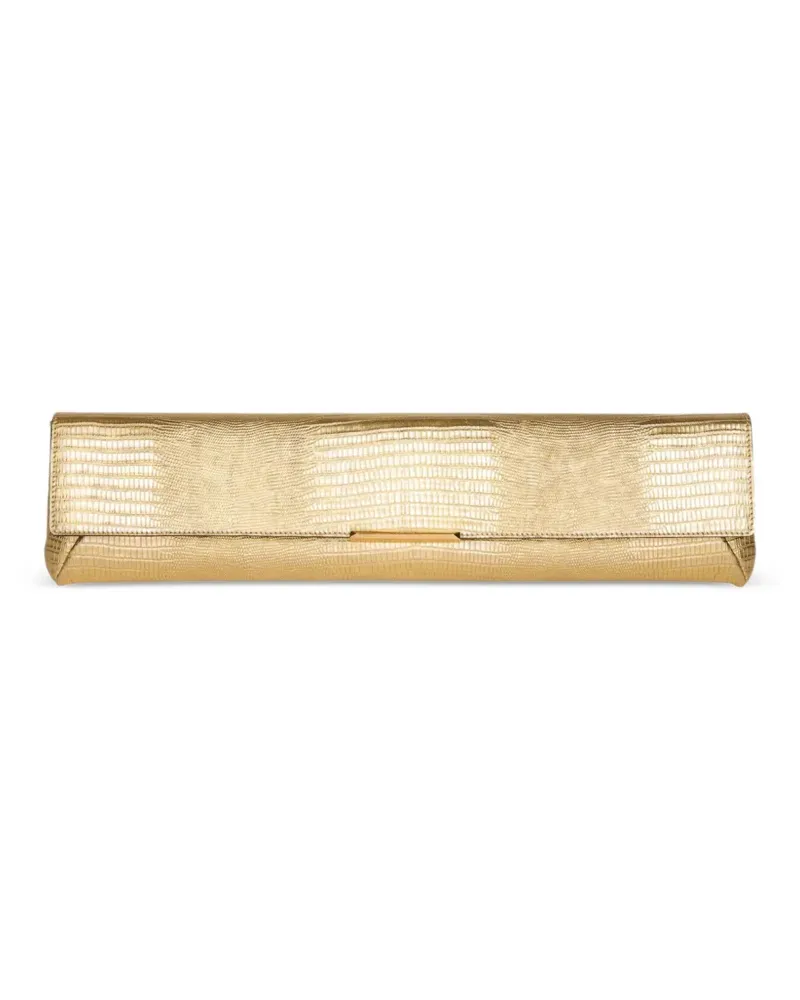 Balmain Lange Clutch aus gekörntem Metallic-Leder - Gold Gold