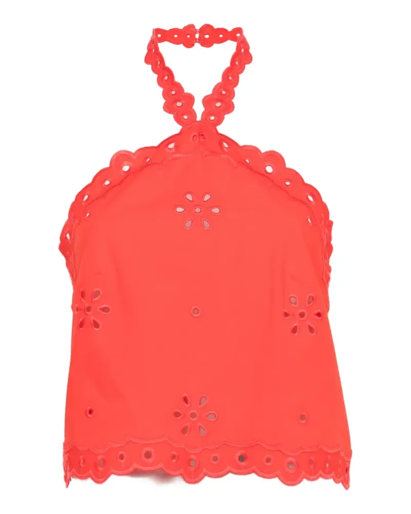 Retrofête Caliane broderie-anglaise halterneck top - Rot Rot