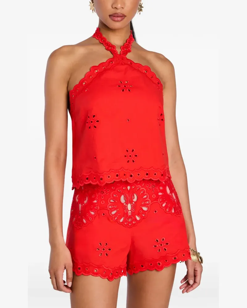 Retrofête Caliane Neckholder-Top mit Lochstickerei - Rot Rot