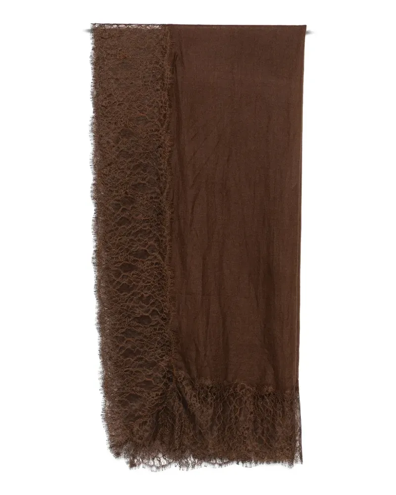 Ermanno Scervino lace-trim cashmere scarf - Braun Braun