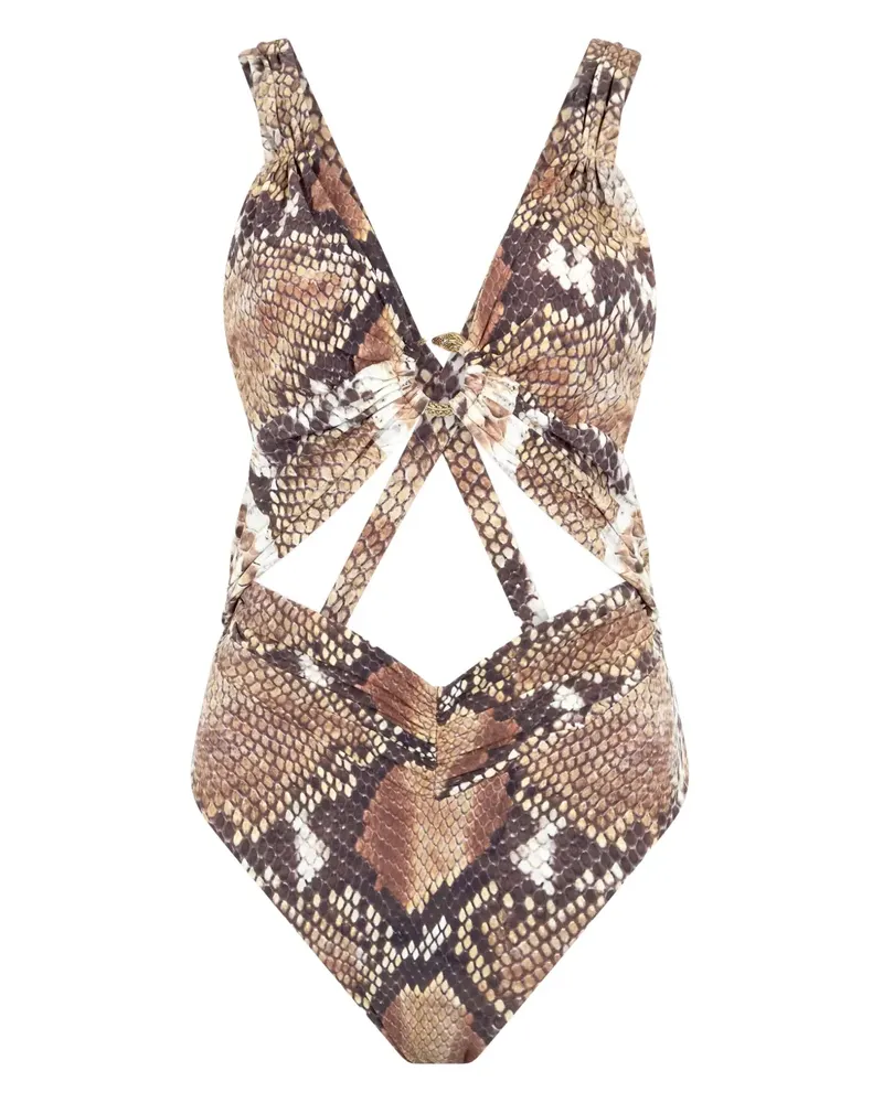 Roberto Cavalli Badeanzug mit Schlangenleder-Print - Braun Braun