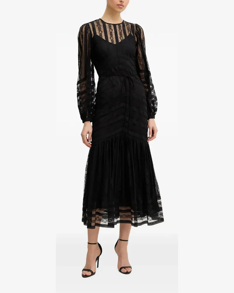 Twin-Set lace-panelled ruffled midi dress - Schwarz Schwarz