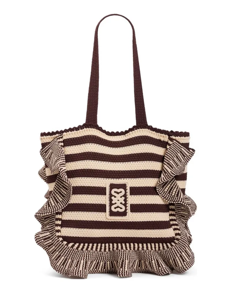 Sandro striped ruffled-detail tote bag - Braun Braun