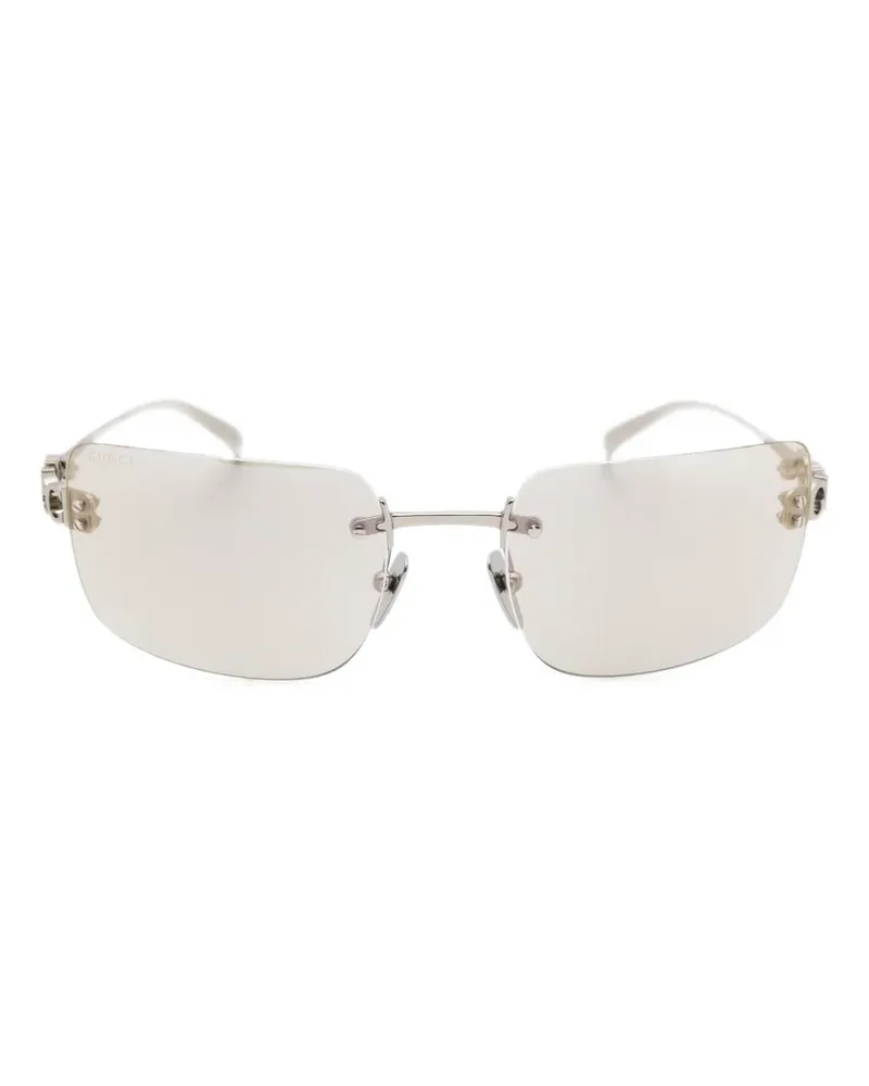 Gucci rimless logo-plaque rectangle-frame sunglasses - Silber Silber