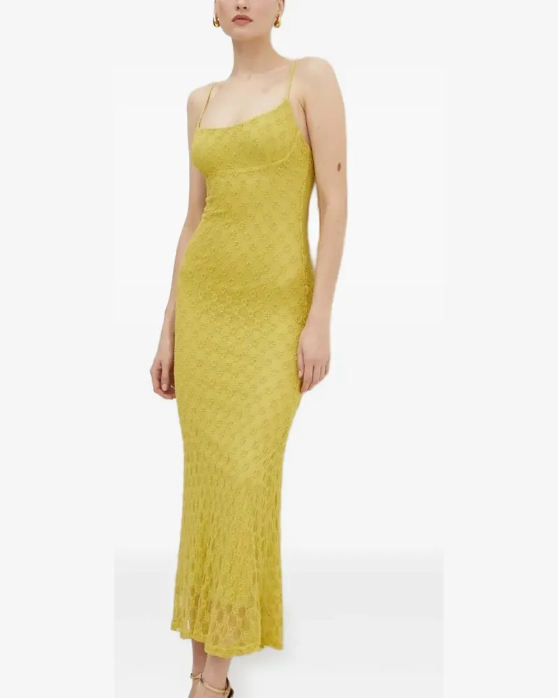 Bardot Midikleid aus Blumenspitze - Gelb Gelb