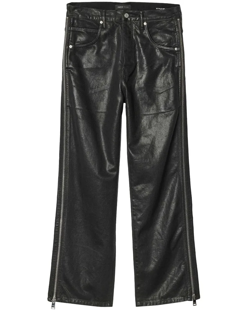 PURPLE BRAND Beschichtete P018 Side-Zip Wide-Leg-Jeans - Schwarz Schwarz