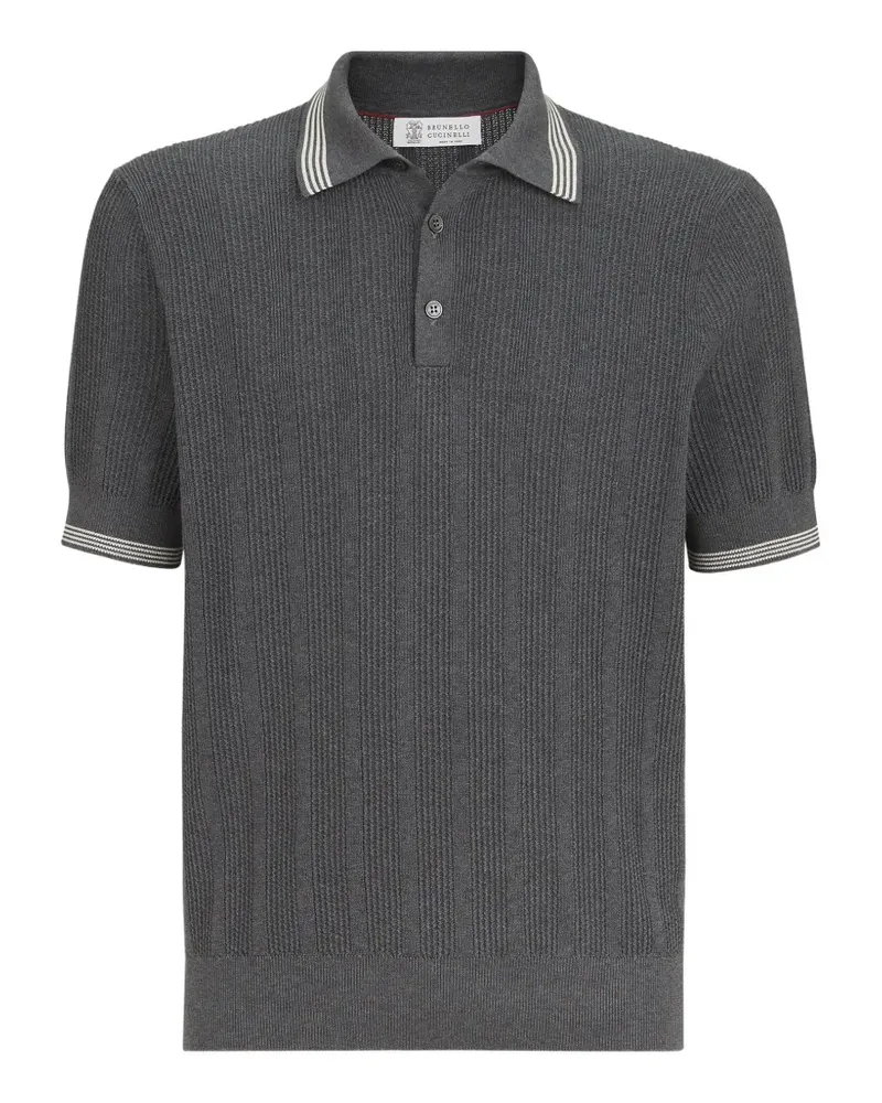 Brunello Cucinelli Baumwoll-Rippstrick-Polo - Grau Grau