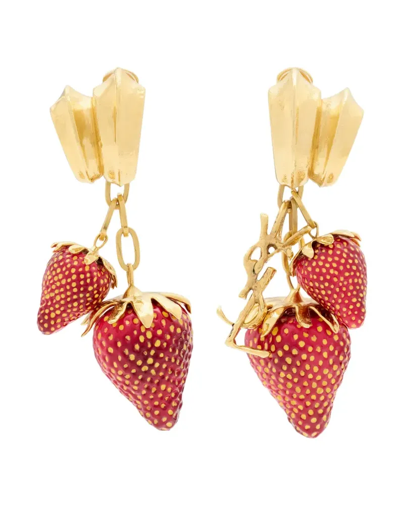 Saint Laurent Cassandre strawberry drop earrings - Gold Gold