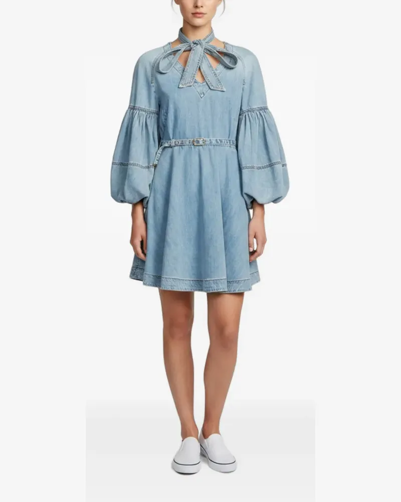Zimmermann puff-sleeve neck-tie mini dress - Blau Blau