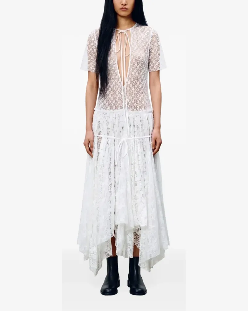 J.W.Anderson Midikleid mit Spitzeneinsätzen und asymmetrischem Saum - Weiß Weiß