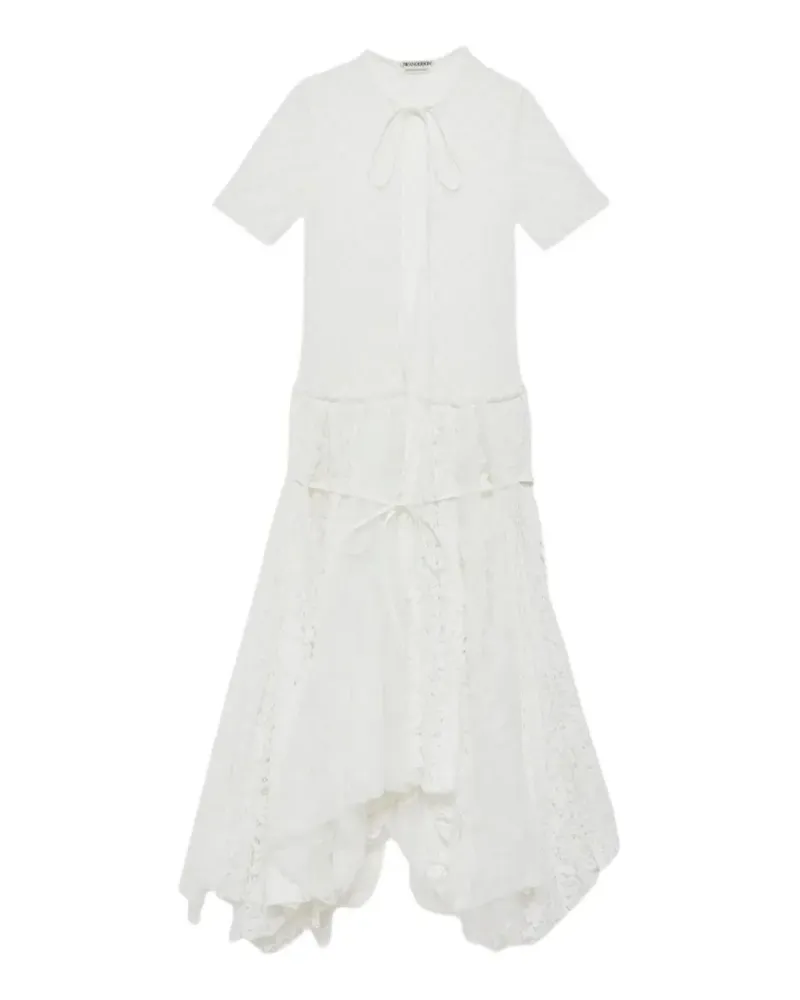 J.W.Anderson lace-panelled asymmetric-hem midi dress - Weiß Weiß