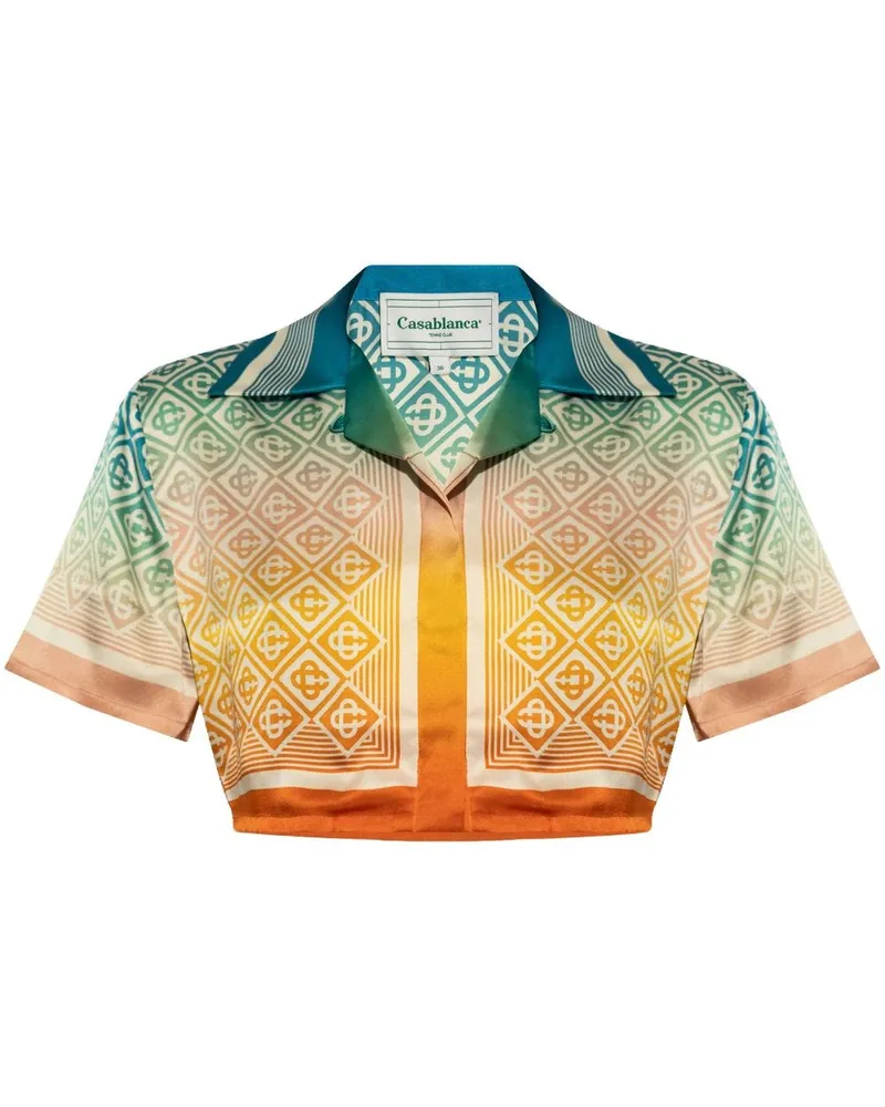 Casablanca Paris Cropped-Seidentop mit Farbverlauf-Monogramm - Orange Orange