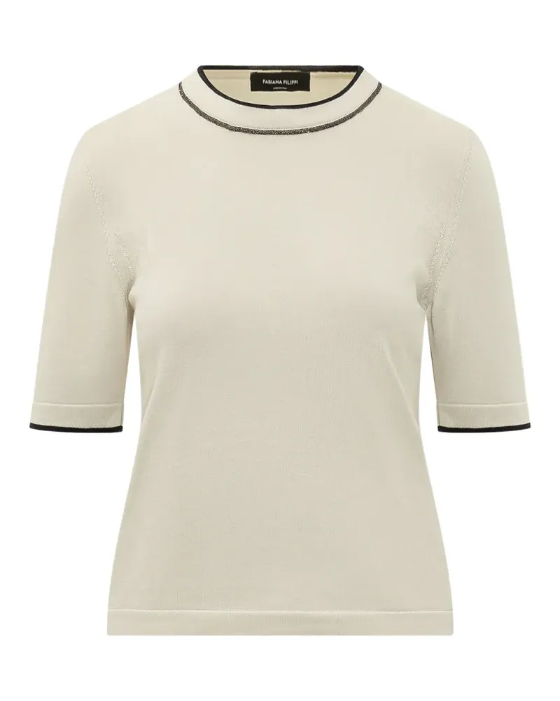 Fabiana Filippi monili-trim contrast-edge T-shirt - Nude Nude