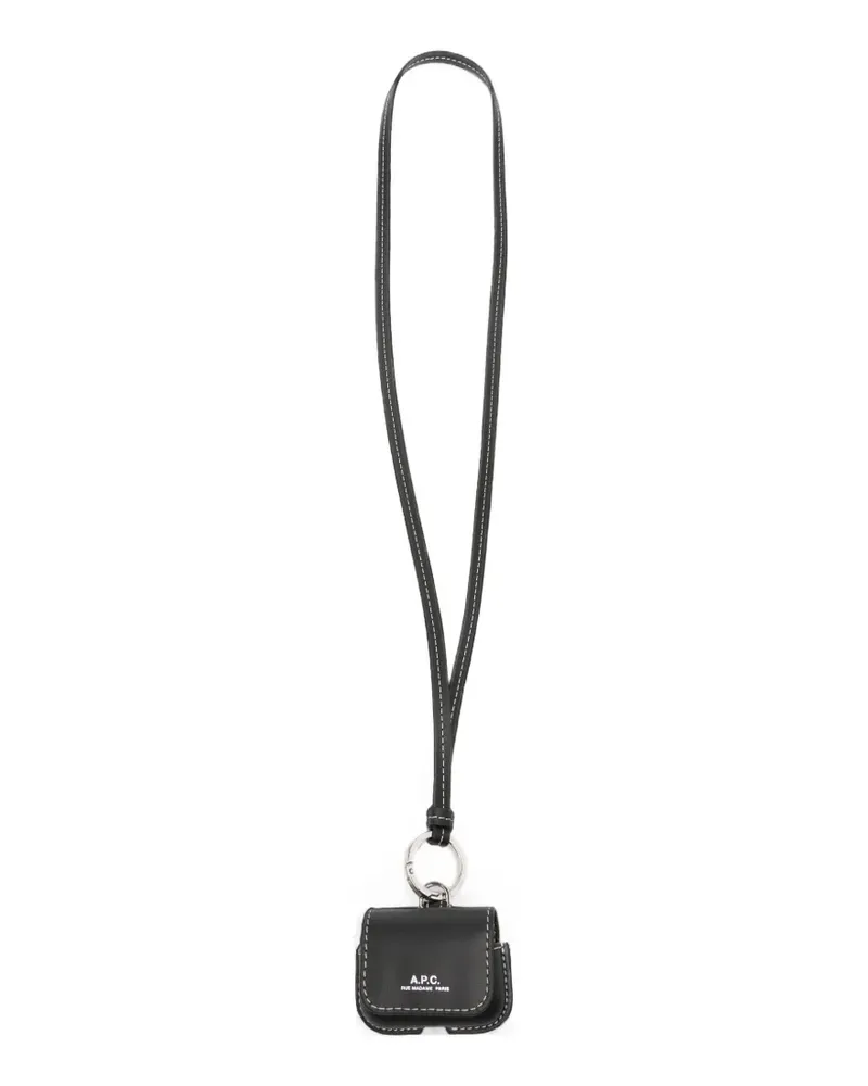 A.P.C. logo-print leather AirPods Pro case charm - Schwarz Schwarz