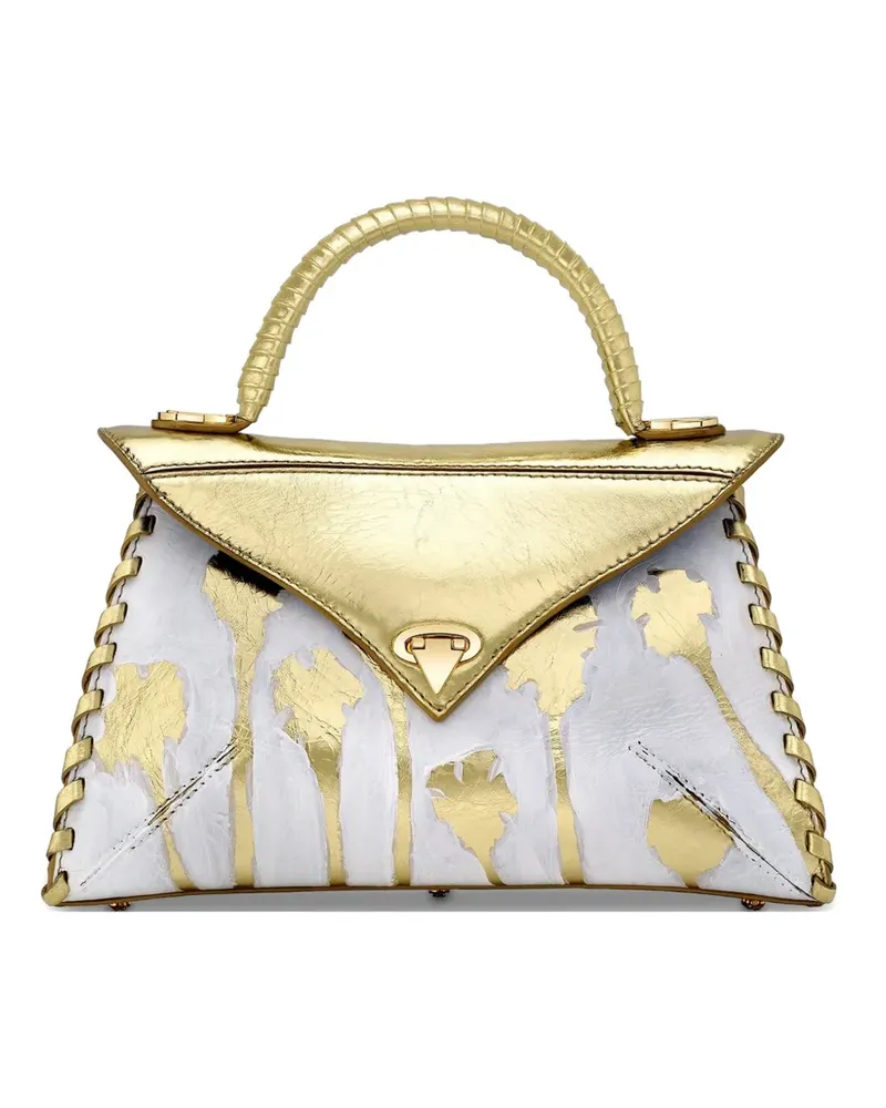 Tyler Ellis x Matt Rogers medium LJ hand-painted leather tote bag - Gold Gold