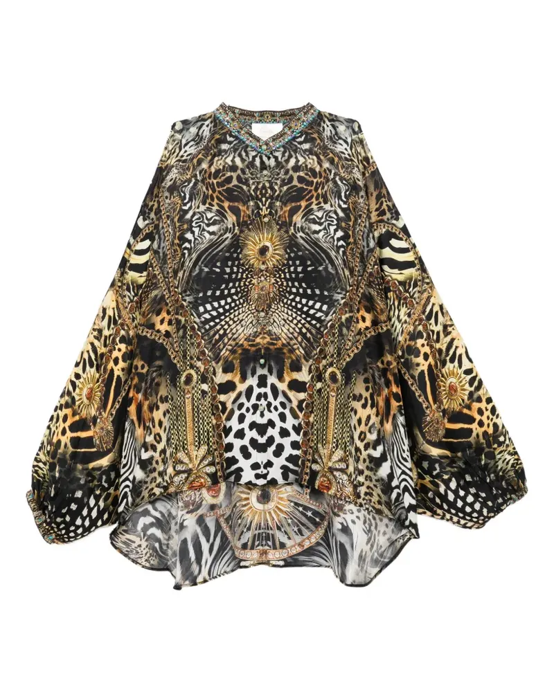 Camilla Schulterfreie Bluse mit Stehkragen - Braun Braun