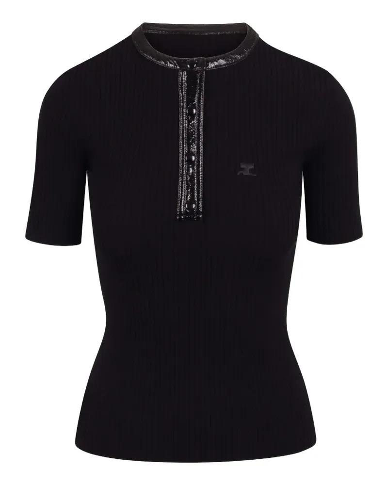 Courrèges Gerippter Pullover mit Vinylbesatz - Schwarz Schwarz