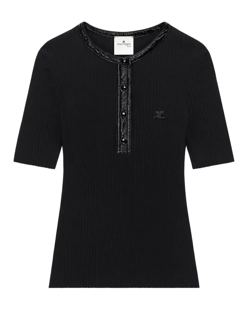 Courrèges Gerippter Pullover mit Vinylbesatz - Schwarz Schwarz