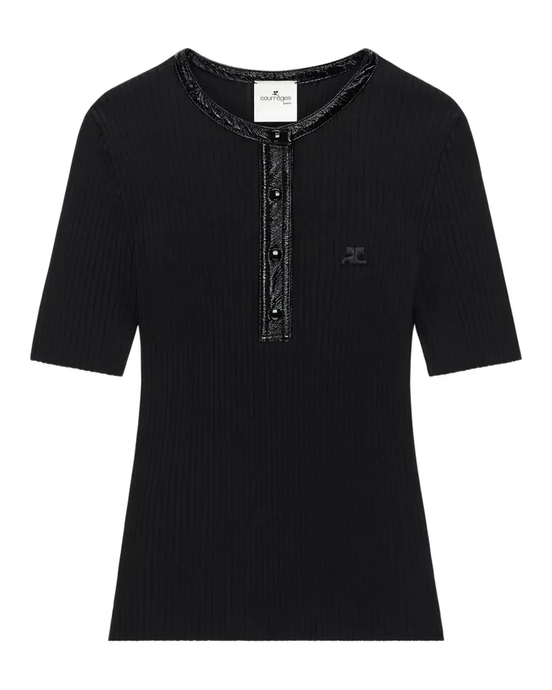 Courrèges vinyl-trim ribbed-knit T-shirt - Schwarz Schwarz