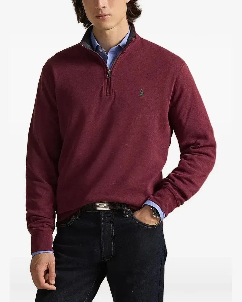Ralph Lauren Bestickter Pullover mit Viertelreißverschluss - Rot Rot
