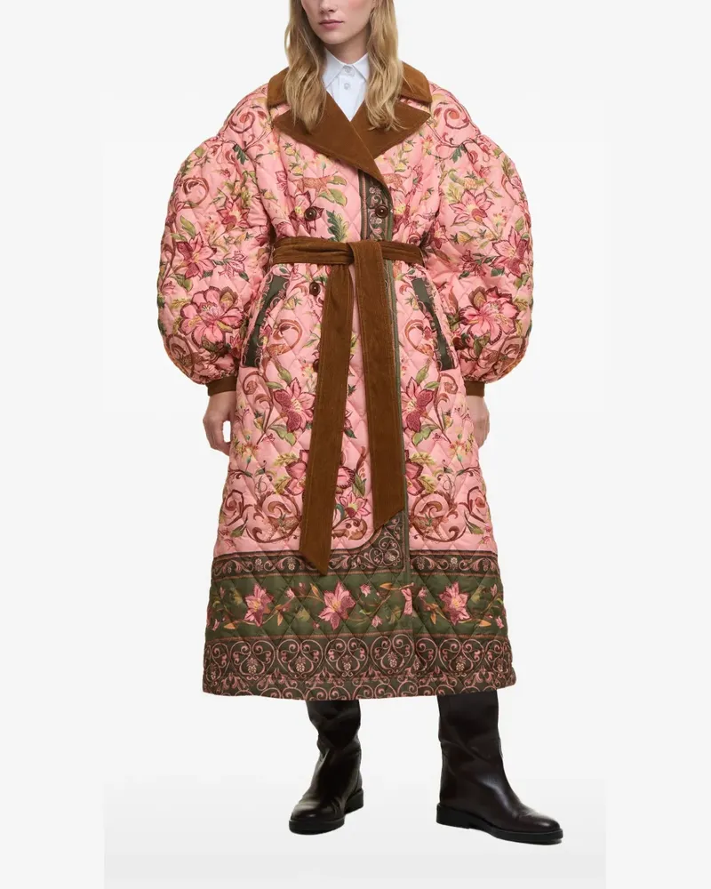 FARM Rio x Barbour Cami floral quilted belted coat - Rosa Rosa