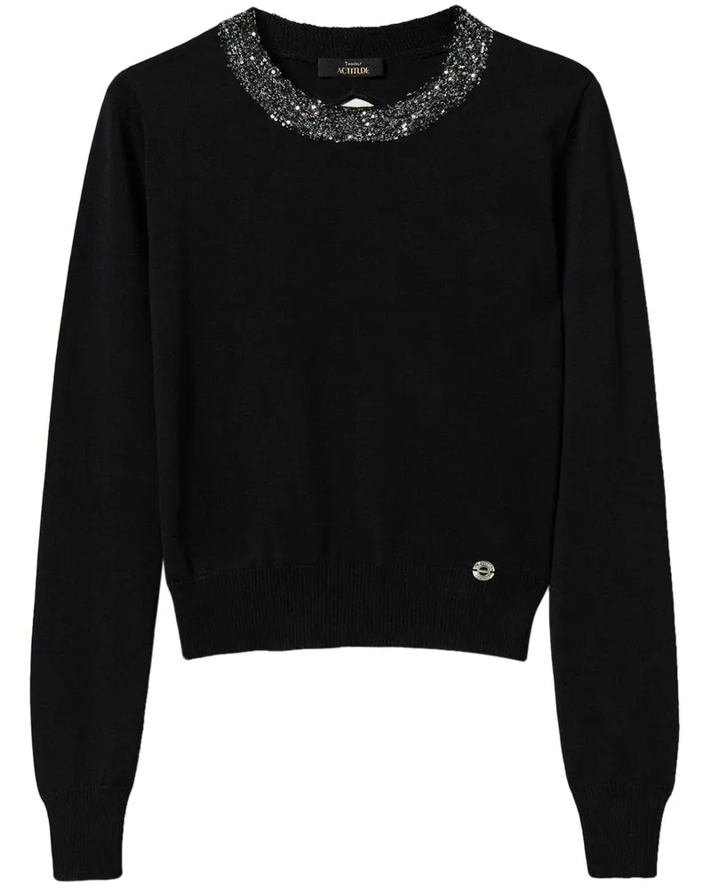 Twin-Set Pullover mit Paillettenverzierung - Schwarz Schwarz
