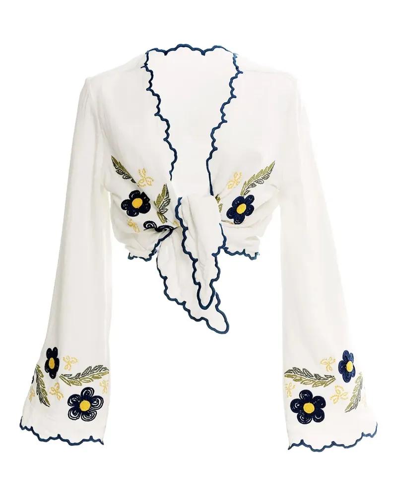 AGUA BENDITA Besticktes Top mit Glockenärmeln - Weiß Weiß