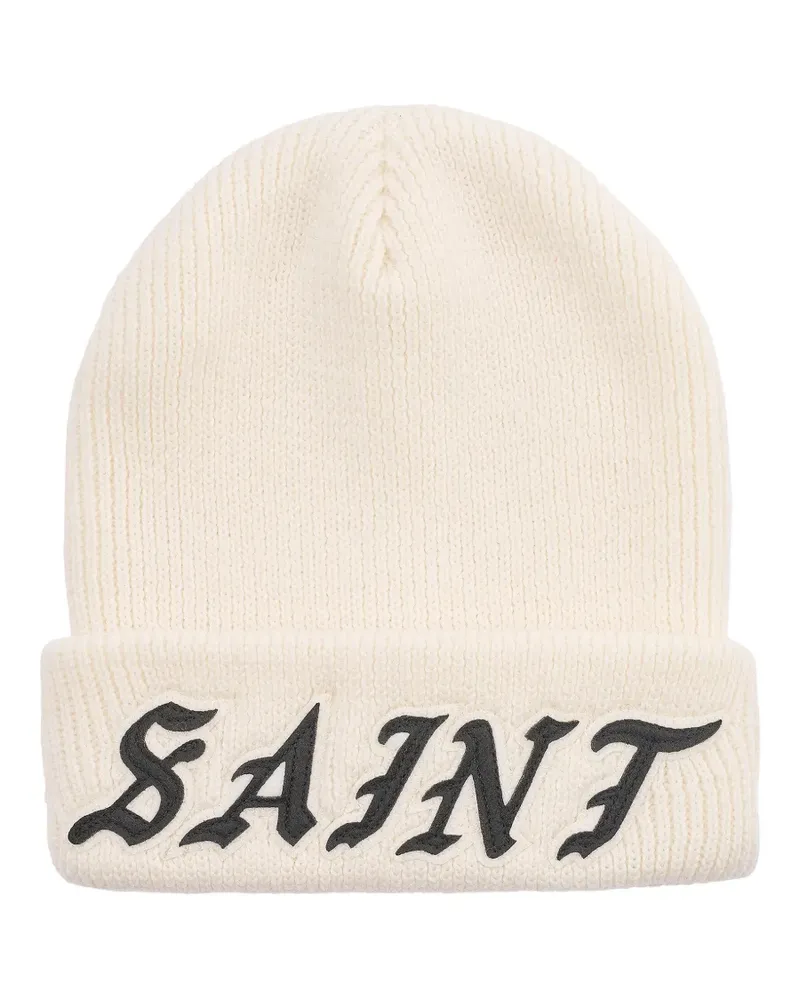 SAINT MXXXXXX logo-embroidered ribbed-knit beanie - Nude Nude