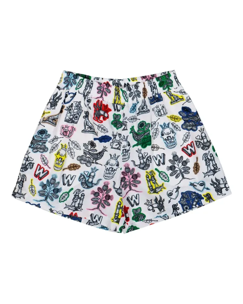 Walter van Beirendonck artful-print elastic shorts - Weiß Weiß
