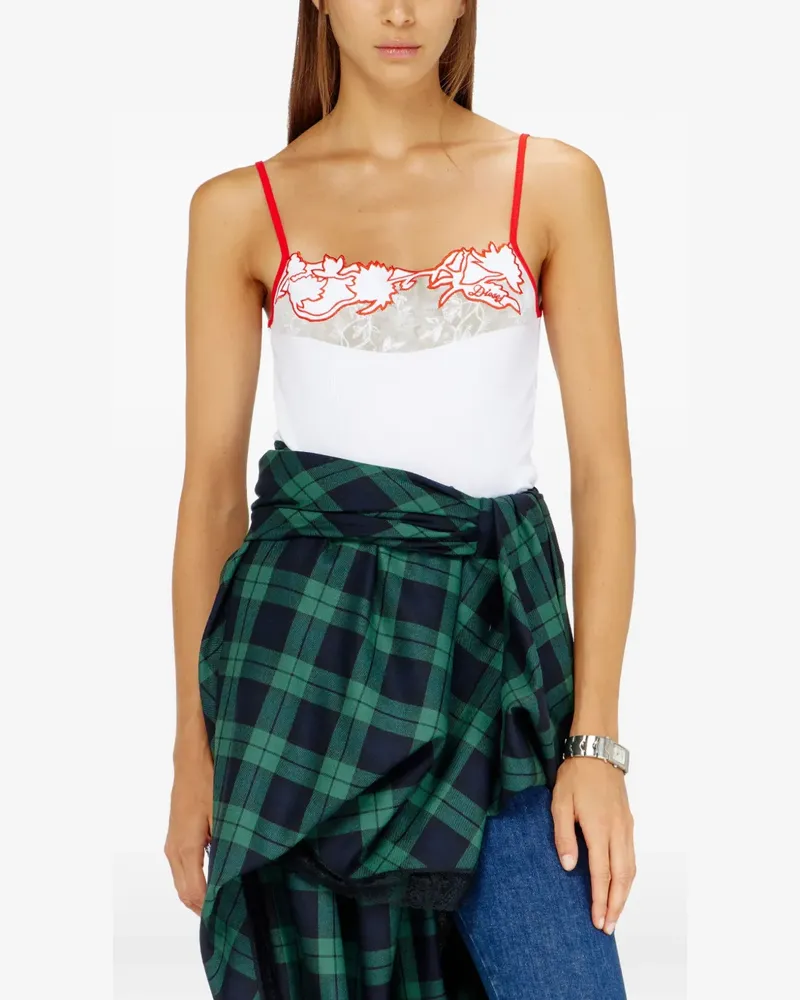Diesel floral-embroidered ribbed top - Weiß Weiß