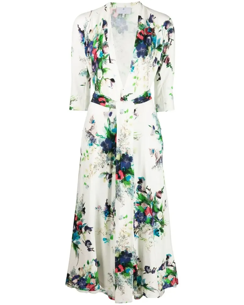 Luisa Beccaria Kleid mit Blumen-Print - Weiß Weiß