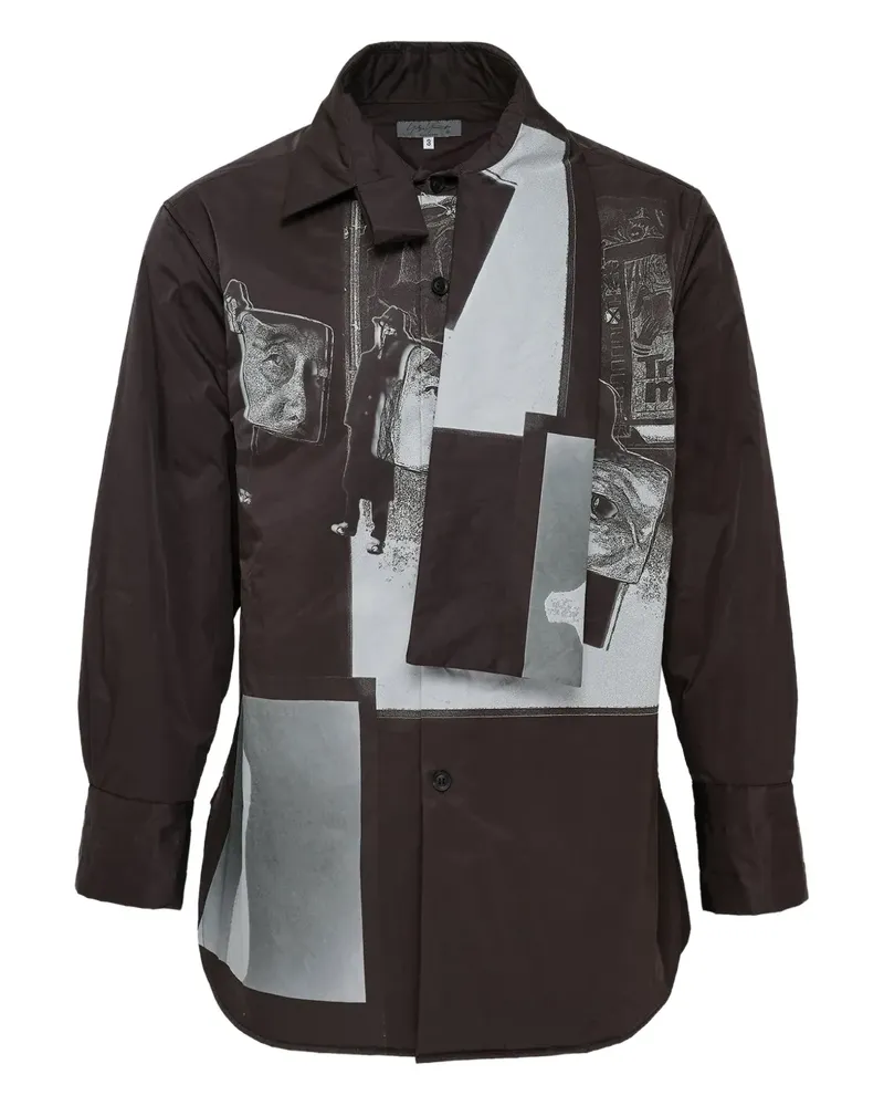 Yohji Yamamoto Wattiertes Hemd mit Stola-Detail - Schwarz Schwarz