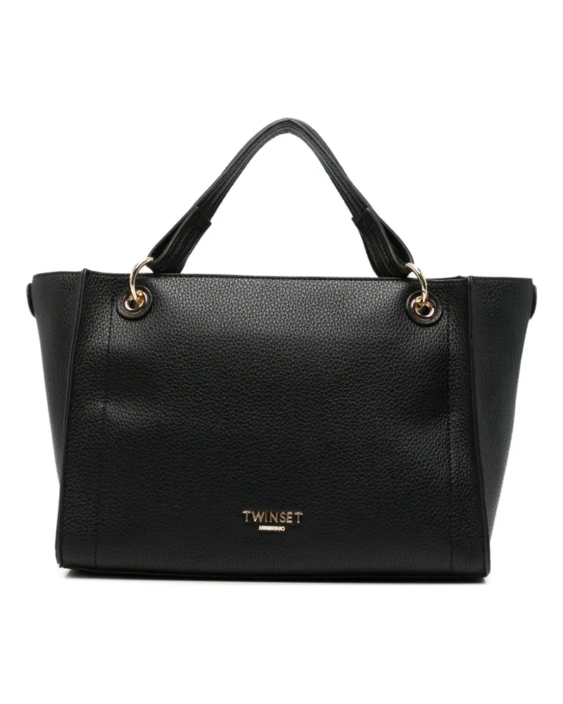 Twin-Set Tote Bag mit Logo-Schild - Schwarz Schwarz