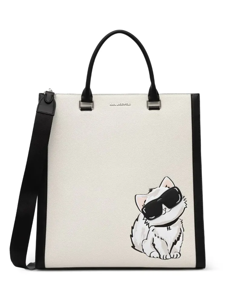 Karl Lagerfeld Ikon Choupette-print grained tote bag - Nude Nude