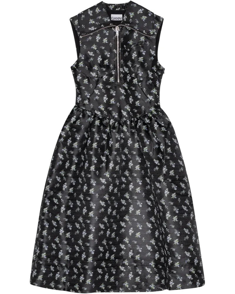 Ganni Kleid mit Blumen-Print - Schwarz Schwarz
