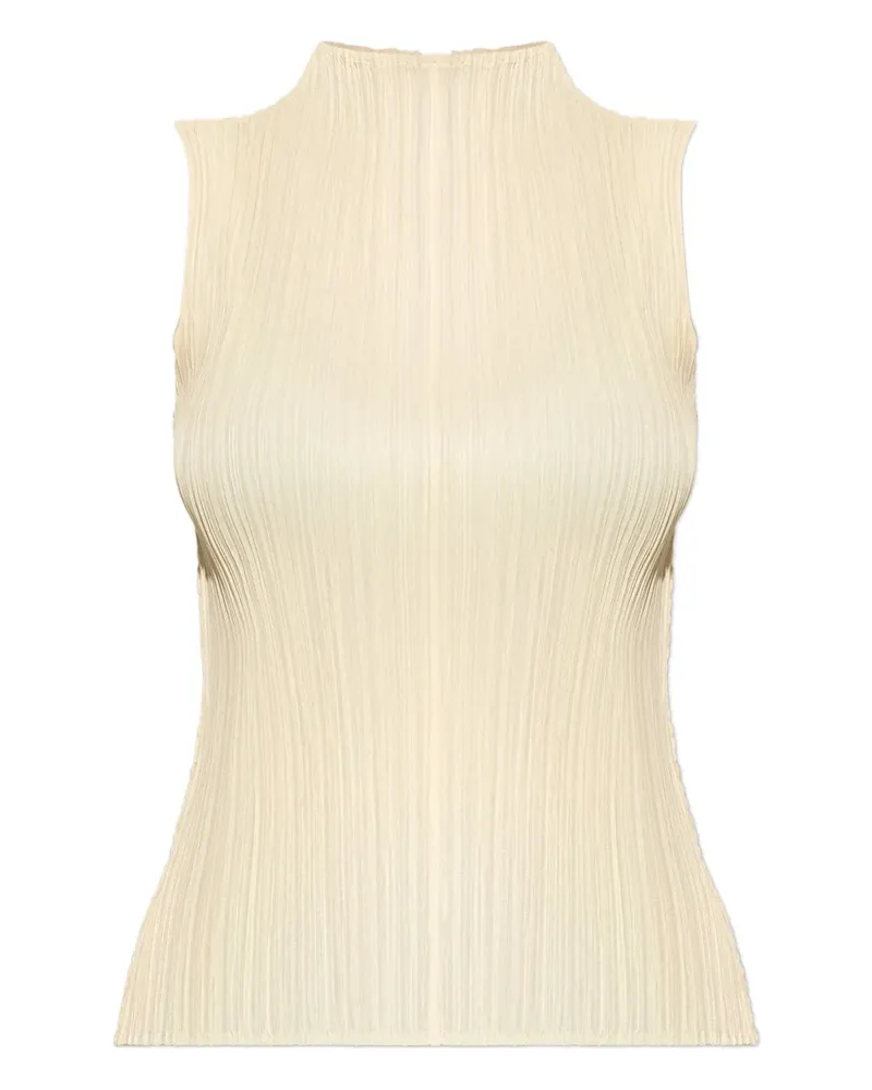 Issey Miyake pleated high-neck top - Nude Nude
