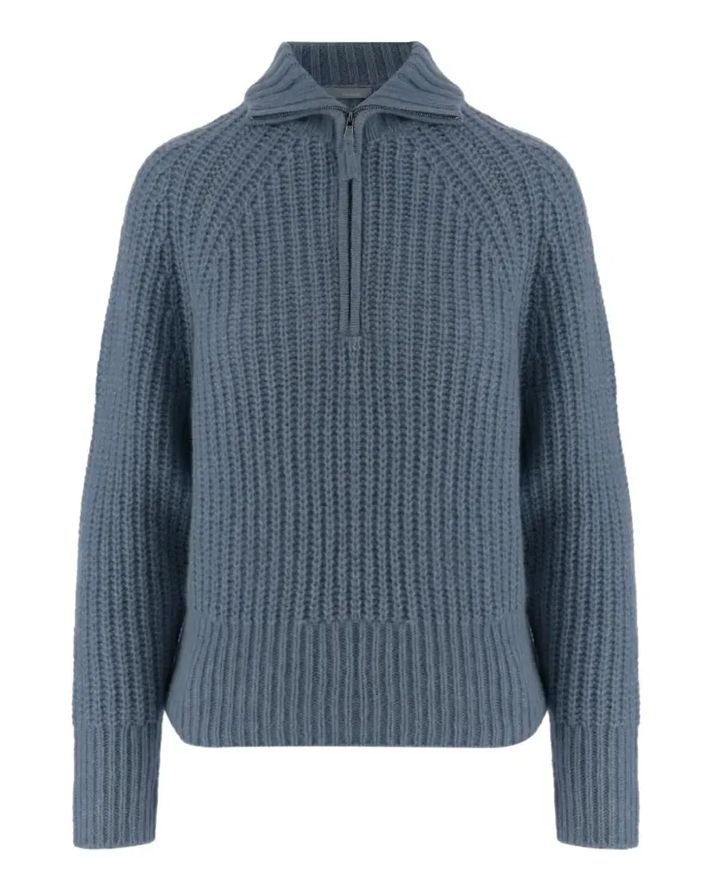 ALLUDE Gerippter Pullover mit Viertelreißverschluss - Blau Blau