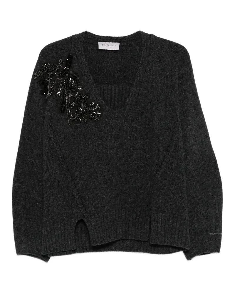 Ermanno Scervino Pullover im Layering-Look mit Perlen - Grau Grau