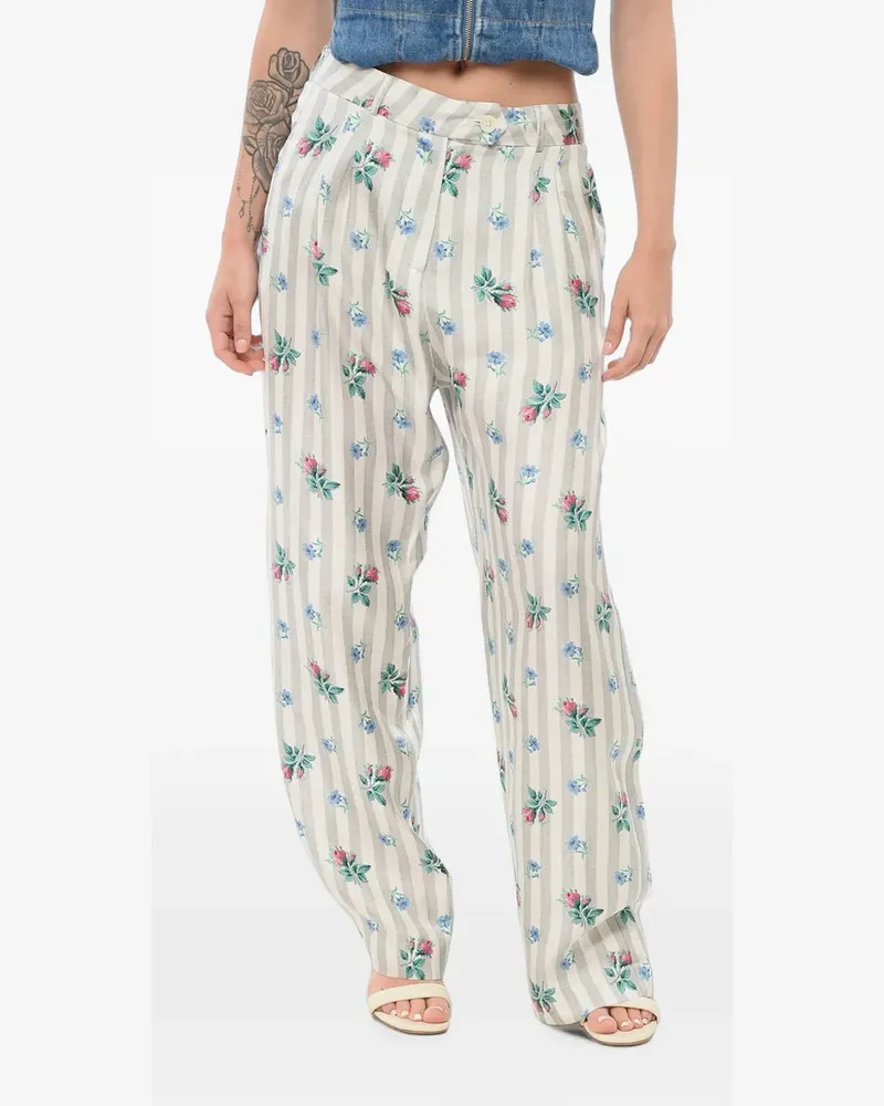 Pierre-Louis Mascia Gestreifte Hose mit Blumenprint - Grau Grau