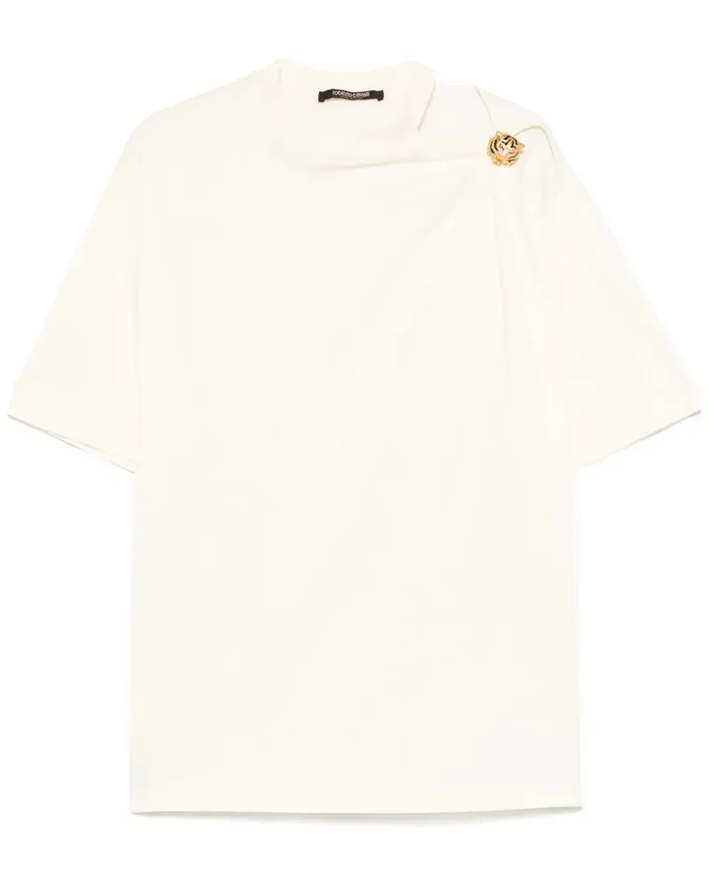 Roberto Cavalli T-Shirt mit Tigerbrosche - Nude Nude