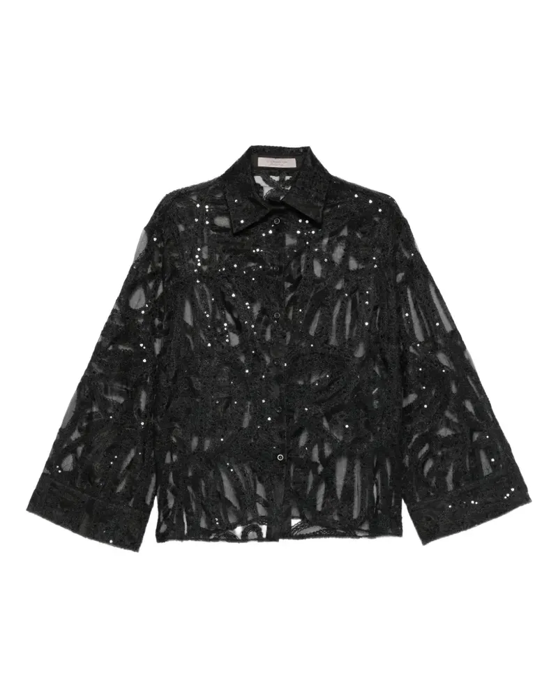 D.EXTERIOR sequin-embellished lace-overlay shirt - Schwarz Schwarz