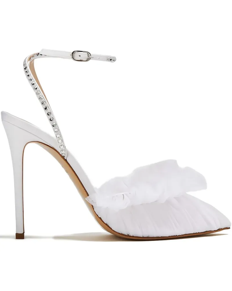 Andrea Wazen Gerüschte Franca Glitz Pumps mit Kristallen 105mm - Weiß Weiß