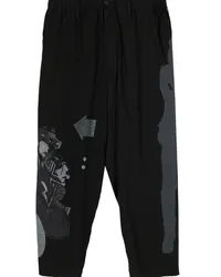 Yohji Yamamoto elasticated-waist printed trousers Schwarz