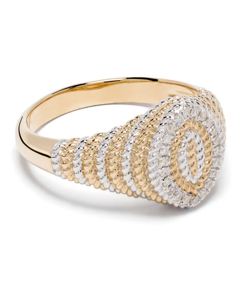 Yvonne Léon 9kt Mariquise Goldsiegelring mit Diamanten Gold