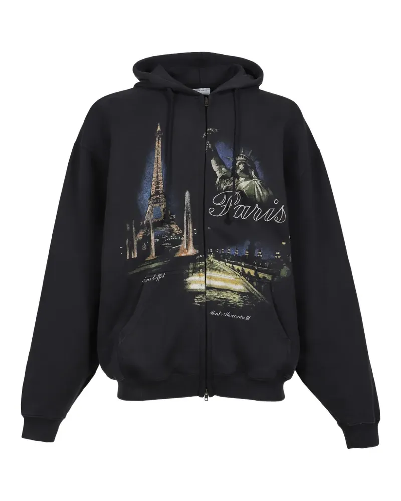 VETEMENTS Paris graphic zip-up hoodie - Schwarz Schwarz