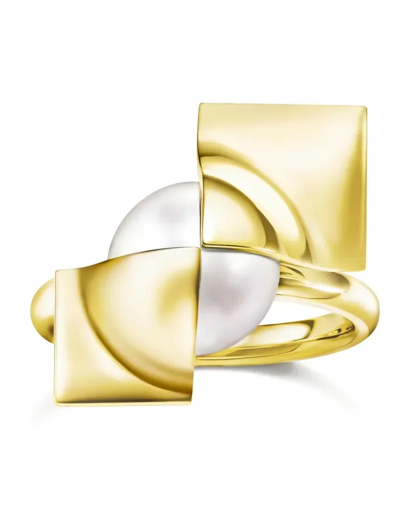 TASAKI 18kt Square Leaf Gelbgoldring mit Perle Gold