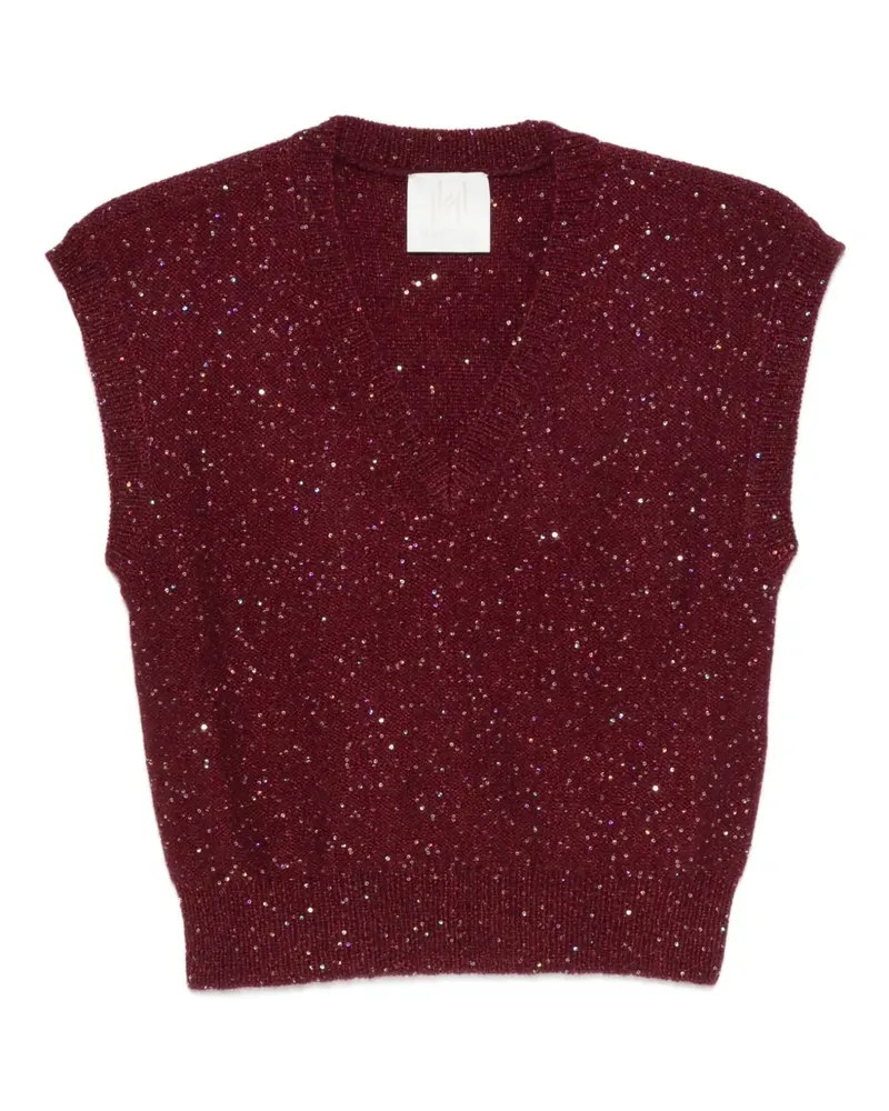 MARELLA glitter-embellished v-neck knitted top - Rot Rot